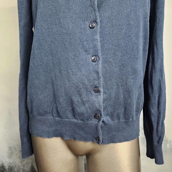 L.L. Bean Cotton Blend Navy Button-Front Cardigan | Women's Medium - Picture 3 of 12